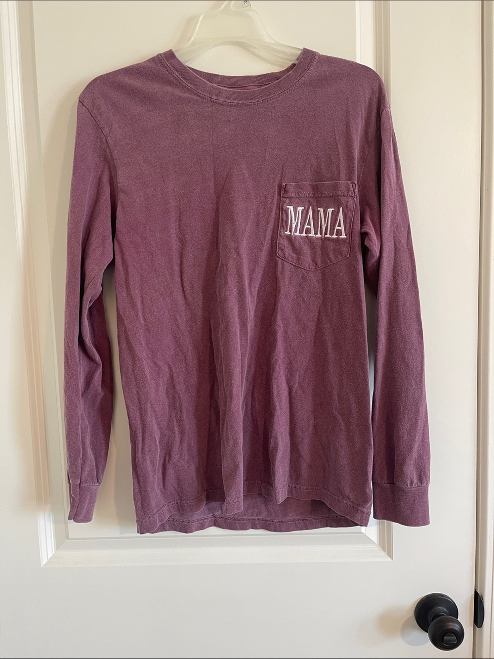 Comfort Colors Mauve Crewneck long sleeve Tee - MAMA embroidered.